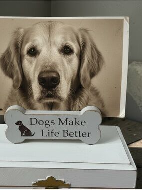 Wooden pet box forDogs  ashes,Make Life Better' Bone Sign .